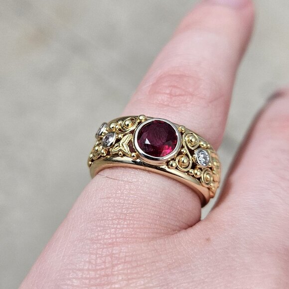 14KT Yellow Gold Diamond & Natural Ruby Walkers Celtic Jewelry Band Ring 5.5 - Picture 1 of 16